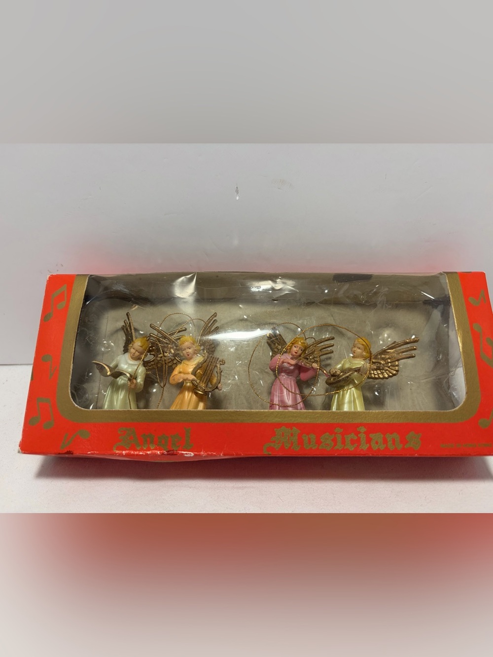 Vintage Set of 4 Pastel Angel Musician Christmas Ornaments